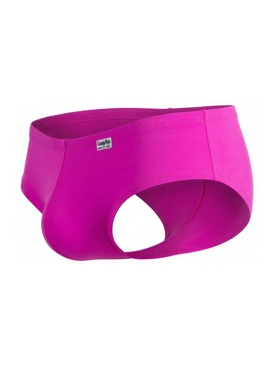 CandyMan magenta trunks with an open-back design and a branded logo tag on the front left.