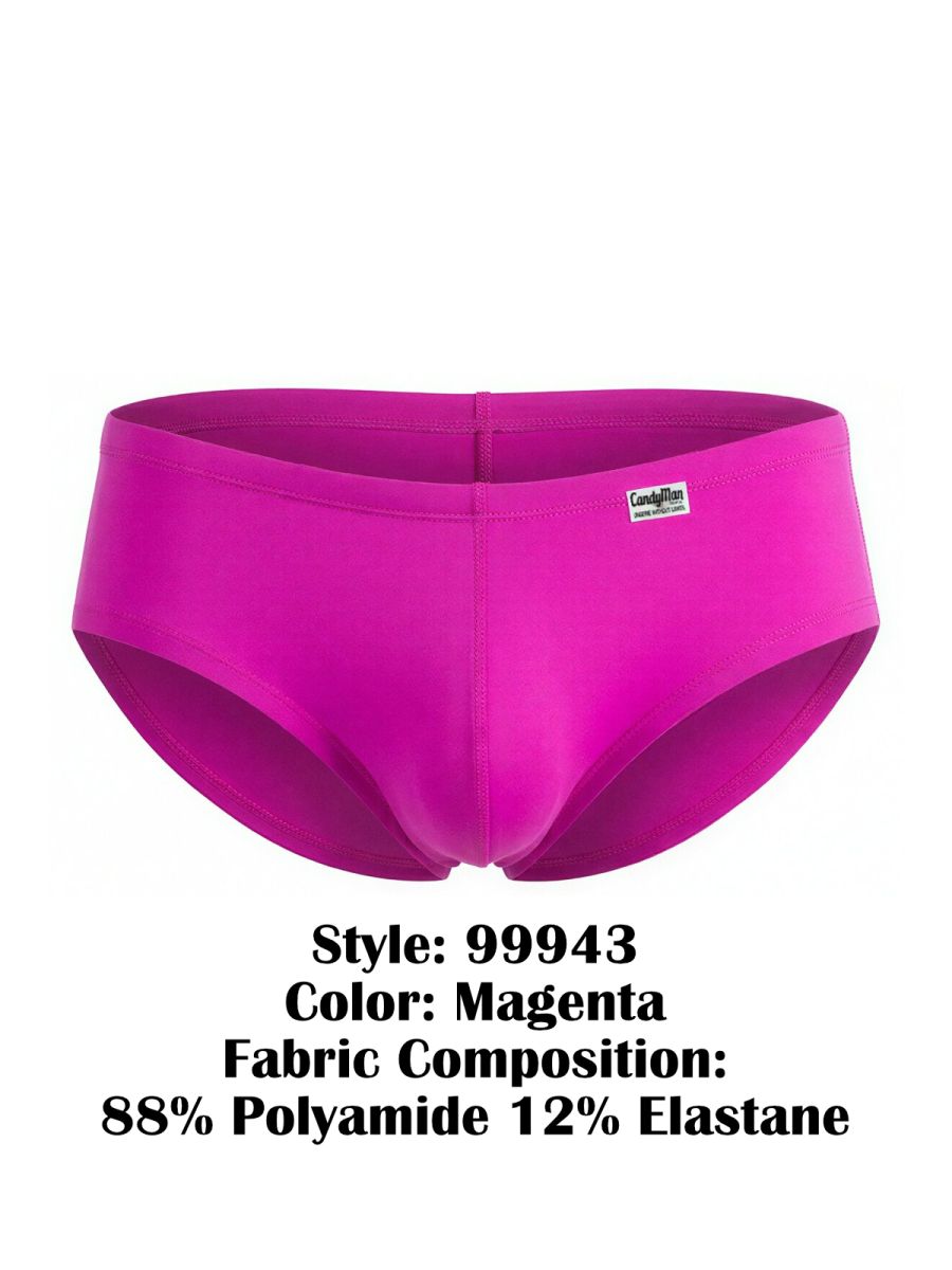 CandyMan 99943 magenta trunks with a contoured pouch and brand label, isolated against a white background.