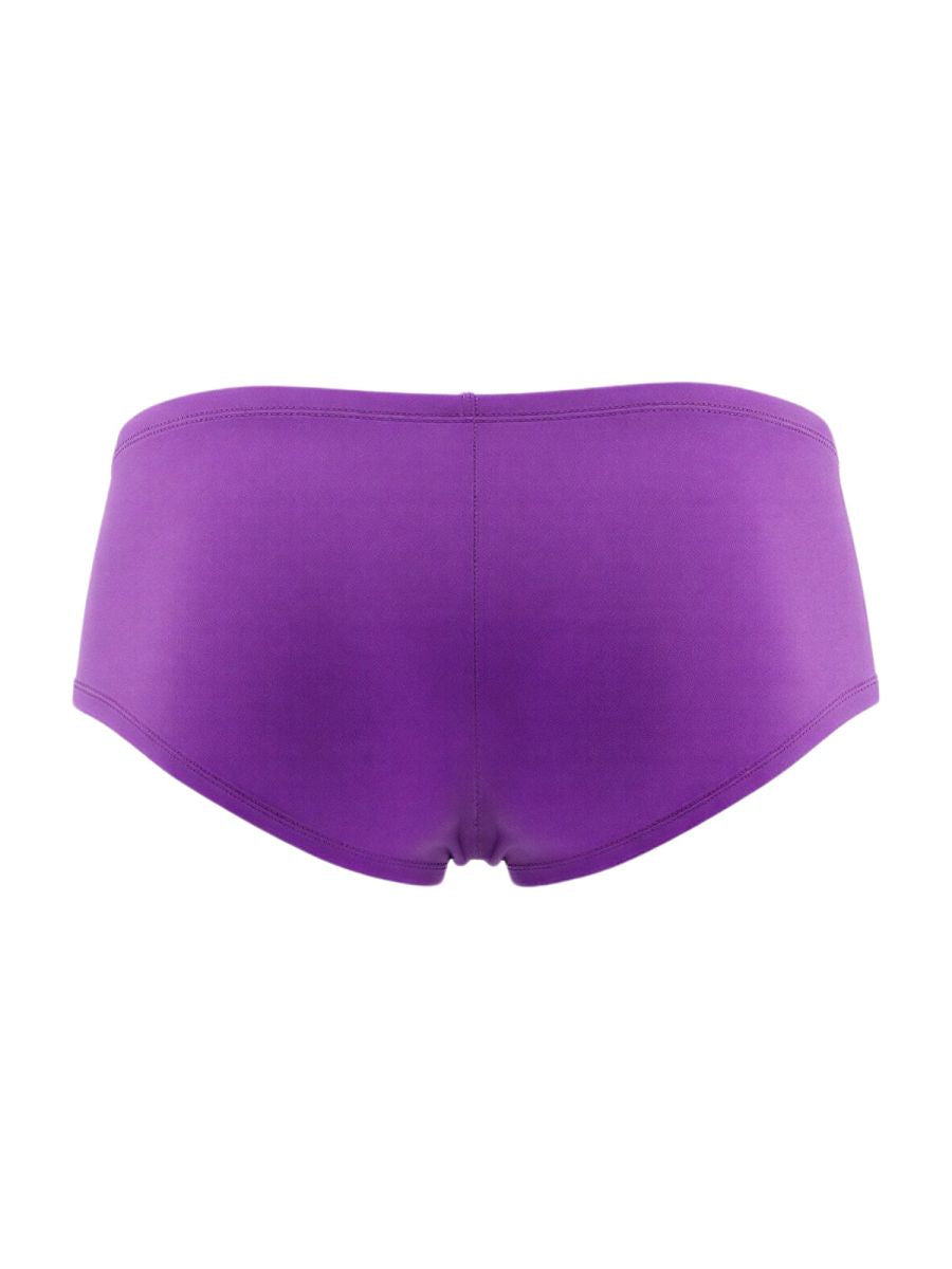 Back view of solid orchid-colored CandyMan trunks on a plain white background.