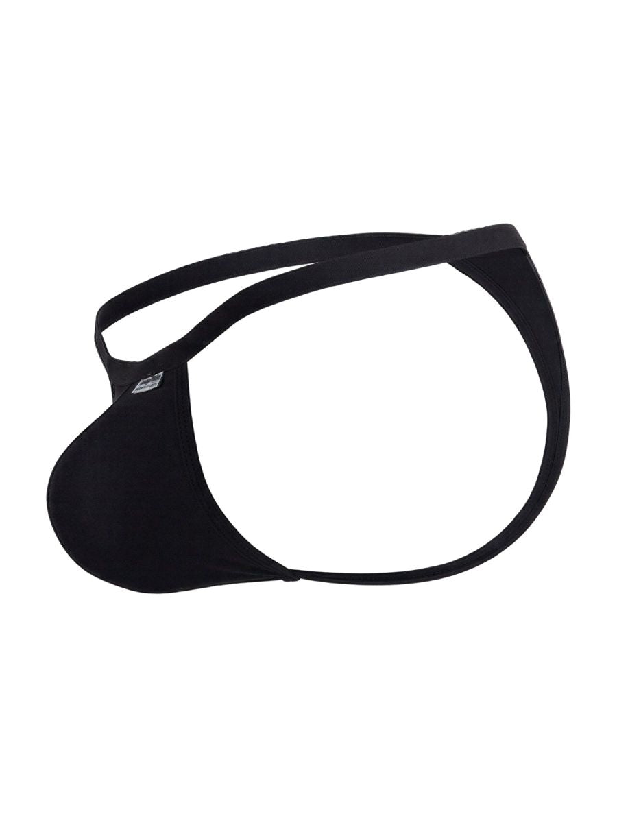 Black CandyMan 99948 thong featuring a minimalist side-strap design and contoured front pouch on a white background.