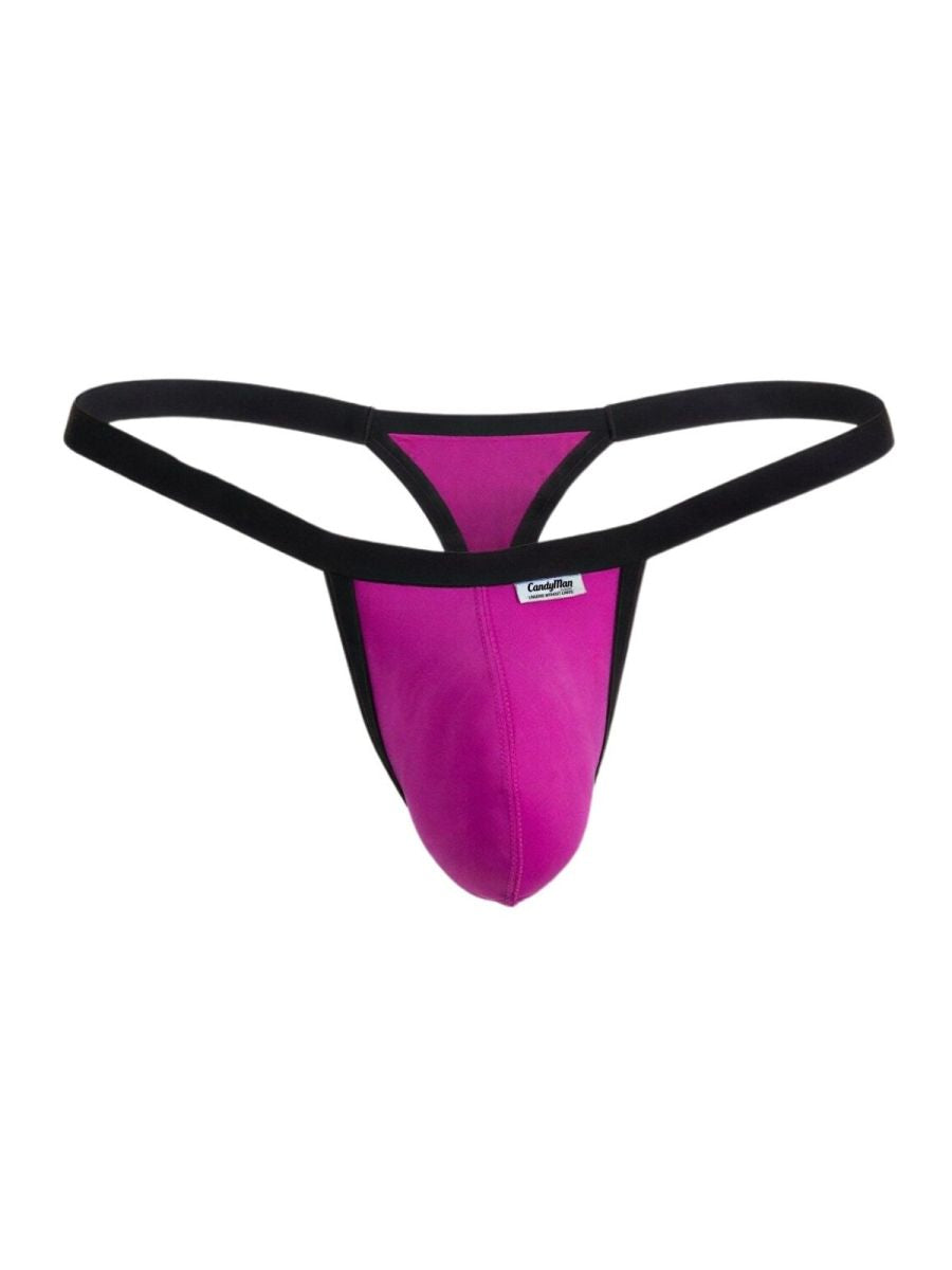 Magenta CandyMan thong with a contoured pouch and black elastic waistband, isolated against a white background.