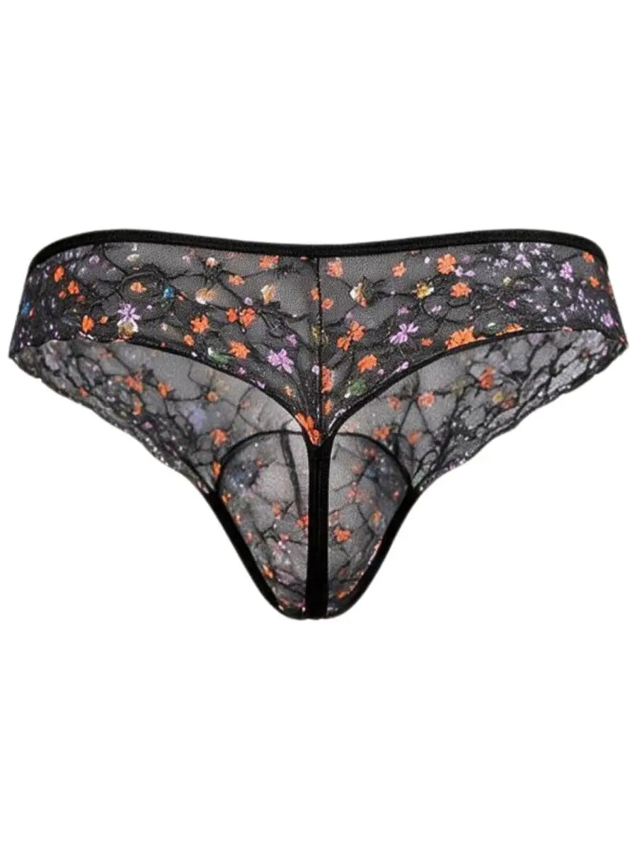 CandyMan 99975 Men's Underwear Printed Mesh Thongs Color Black