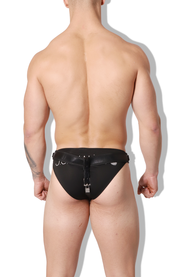 Kinky Chastity Brief Belt with Studded Penis Pouch and Lock and Key