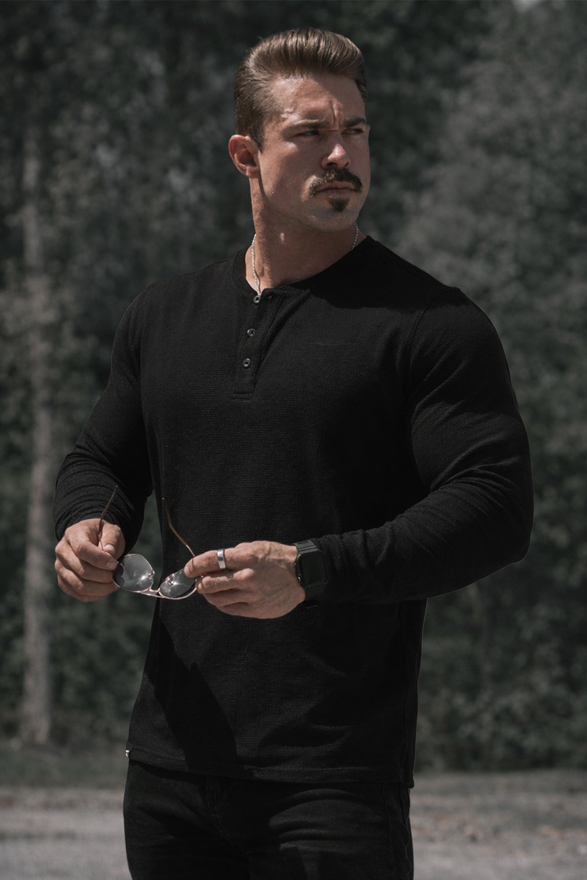Jed North Men's Waffle Knit Henley Long Sleeve T-Shirt - Black