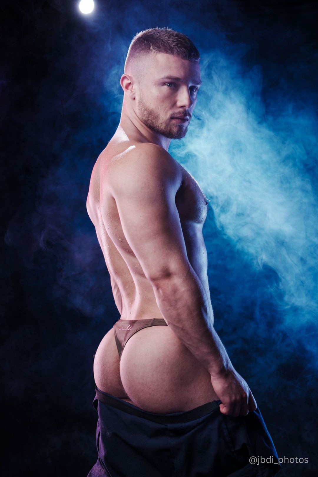 Brown leather thong cheeky classic g-string thong in army green shown from the back side