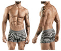 Gray and white zebra-striped clever 1800 cebra trunks boxer briefs with gray elastic waistband front view