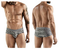 Gray and white zebra-striped men’s briefs with branded elastic waistband clever 1801 cebra briefs color gray