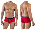 Red clever 1866 tokio trunks men’s boxer briefs with black elastic waistband and white clever logo