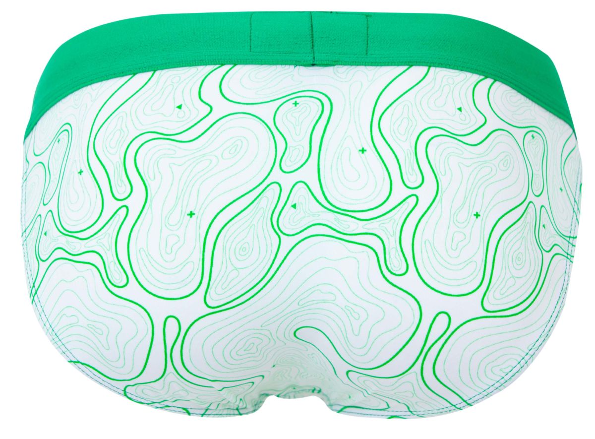 White briefs with green topographic map pattern and solid green waistband clever 2057 maze bikini color green