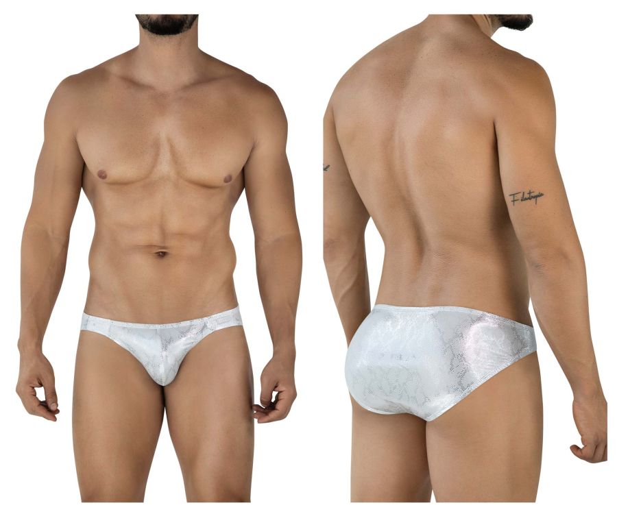 White lace trimmed mens briefs with subtle shimmering pattern in silver from clever 2062 diamond briefs collection