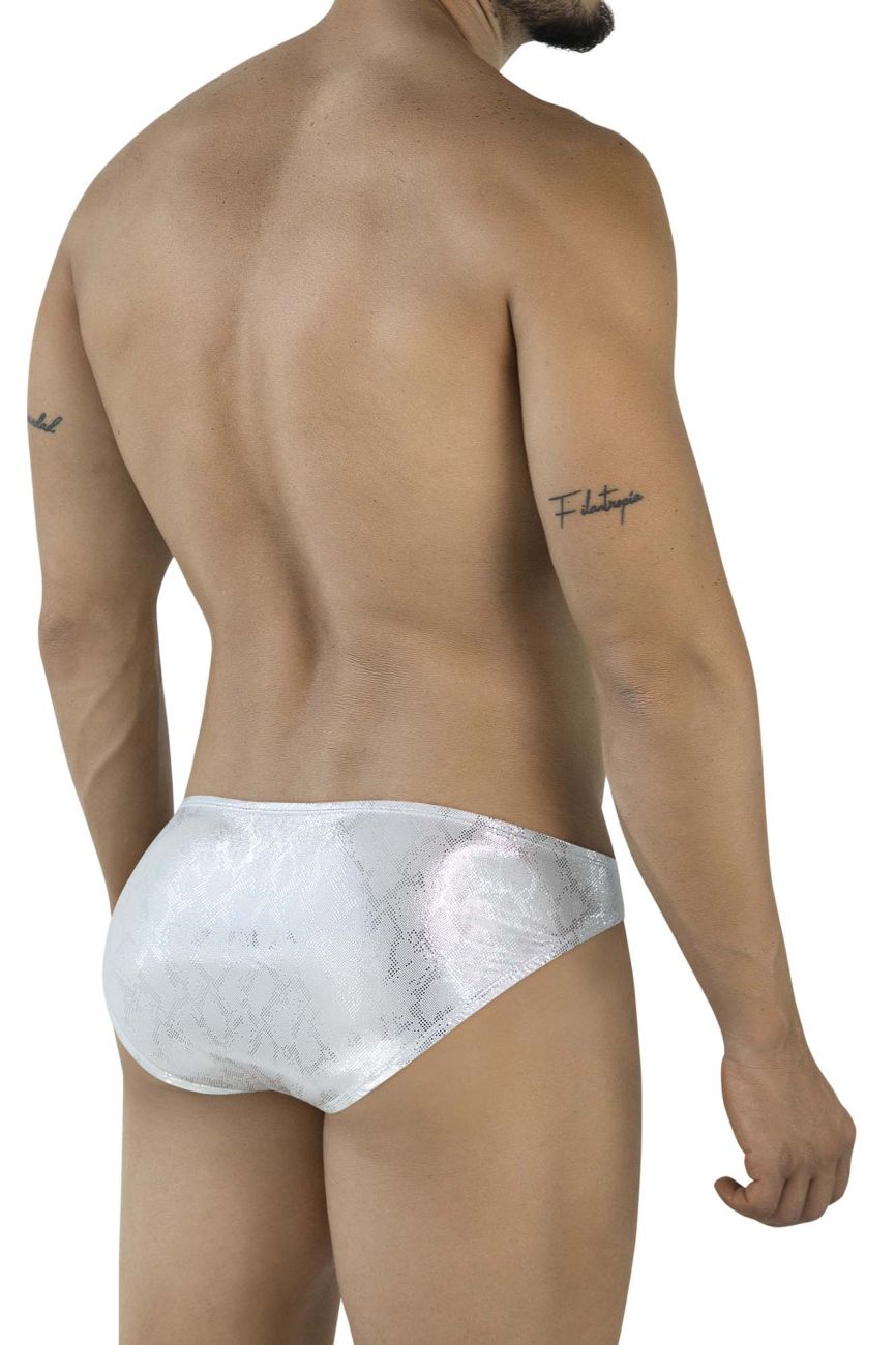 White lace-trimmed clever 2062 diamond briefs in silver with subtle patterned design