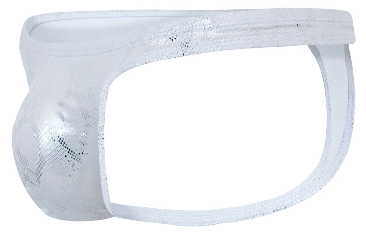 White sequined mesh briefs with a shiny glittery texture in silver from clever 2063 diamond thongs collection