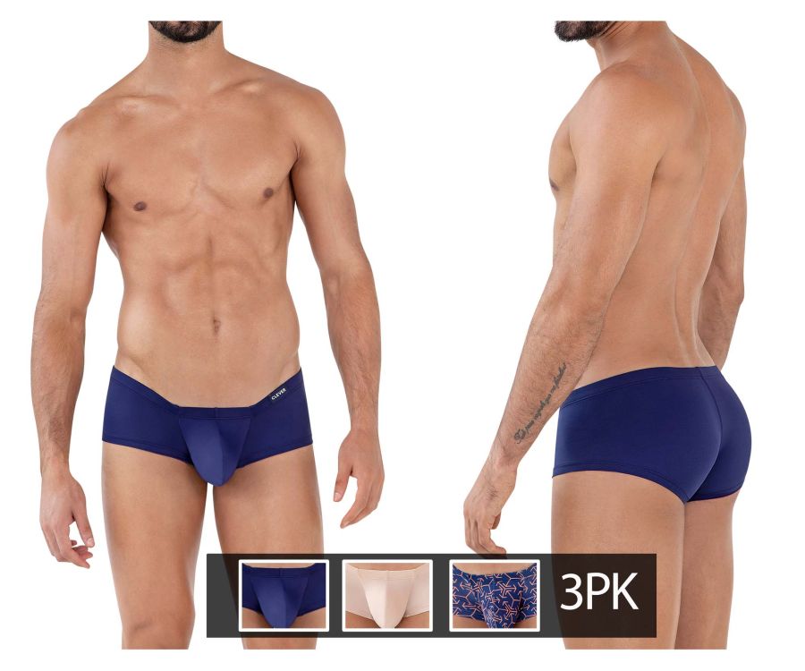 Clever 229933 3PK Australian Latin Trunks Color Beige-Blue-Dark Blue - DealByEthan.gay loves Clever