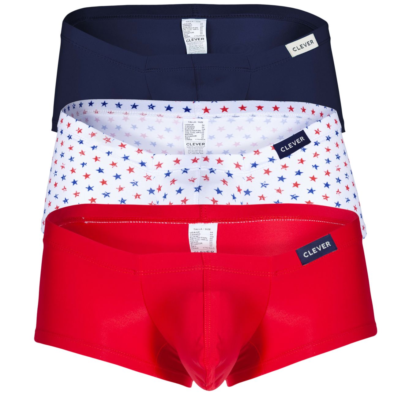 Clever 229949 3PK Autralian Latin Trunks Color Red-Blue-White - DealByEthan.gay loves Clever