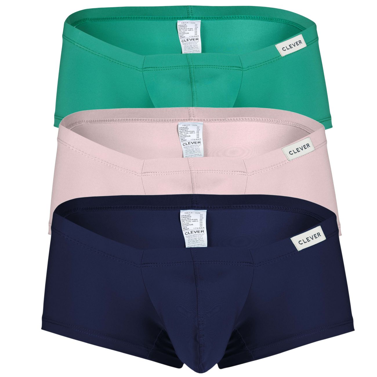 Clever 229950 3PK Autralian Latin Trunks Color Green-Pink-Blue - DealByEthan.gay loves Clever