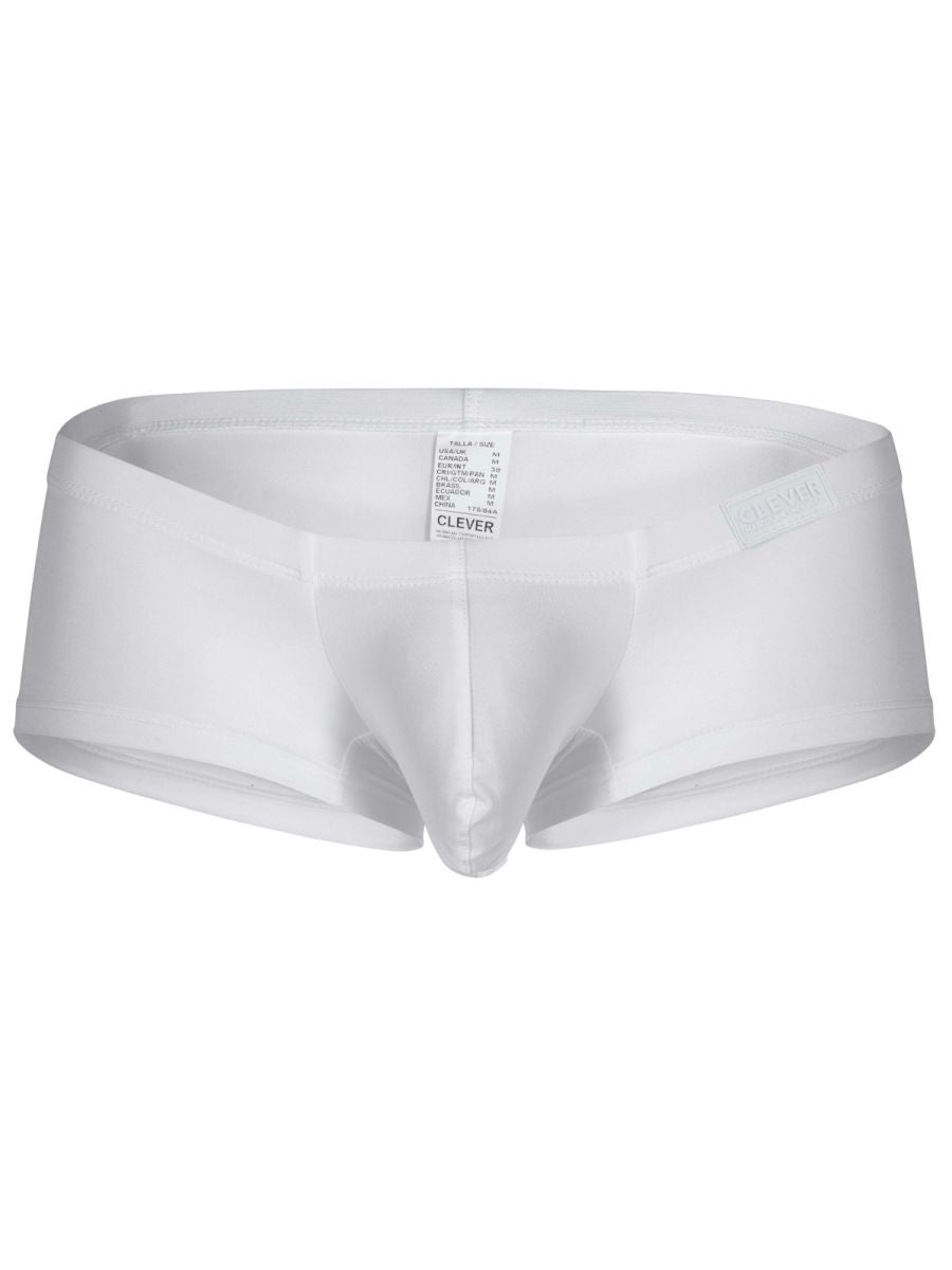 White clever brand men’s briefs with smooth form-fitting design and elastic waistband in multi-colored 3pk trunks