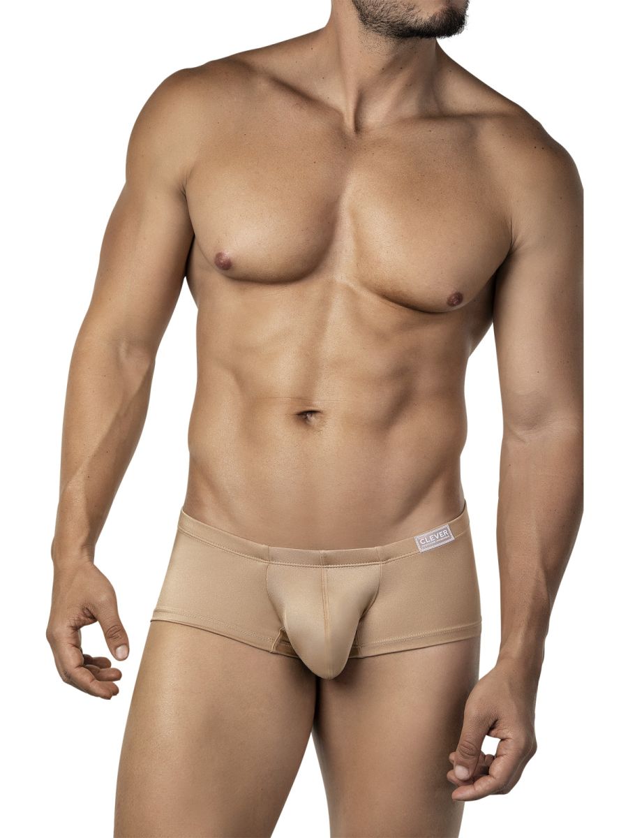 Beige clever 26069 australian latin trunks with smooth form fitting design and subtle brand tag on the waistband