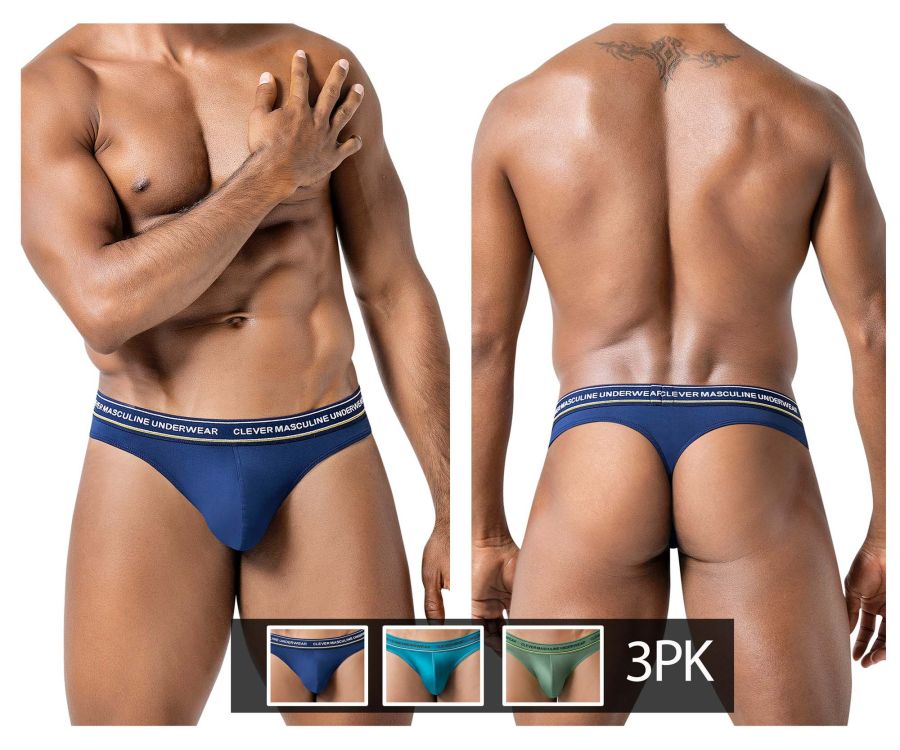 Clever 100010 3er-Pack australische Latin-Tangas, Farbe Blau-Petrol-Grün