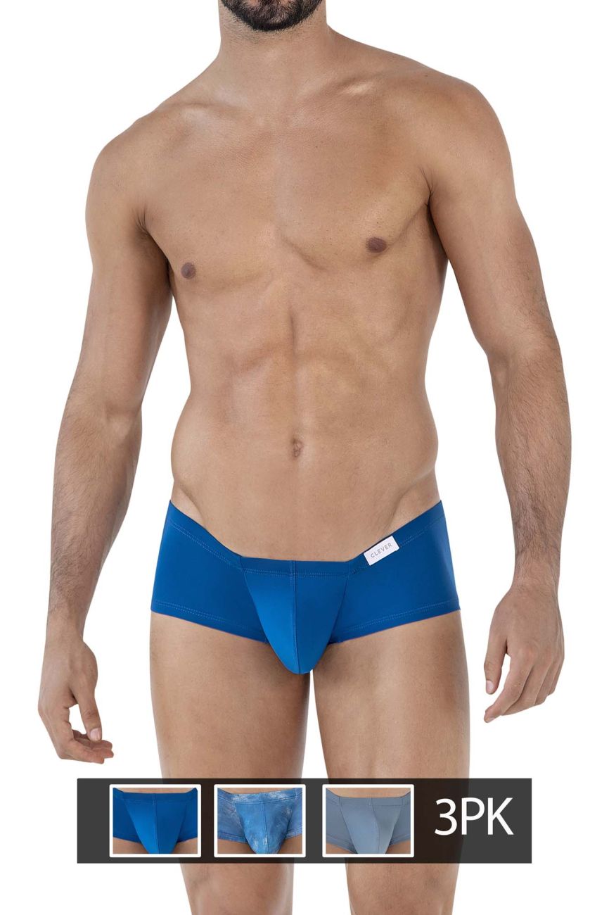 Clever 229931 3er-Pack Australian Latin Trunks Farbe Petrolblau-Dunkelblau-Grau