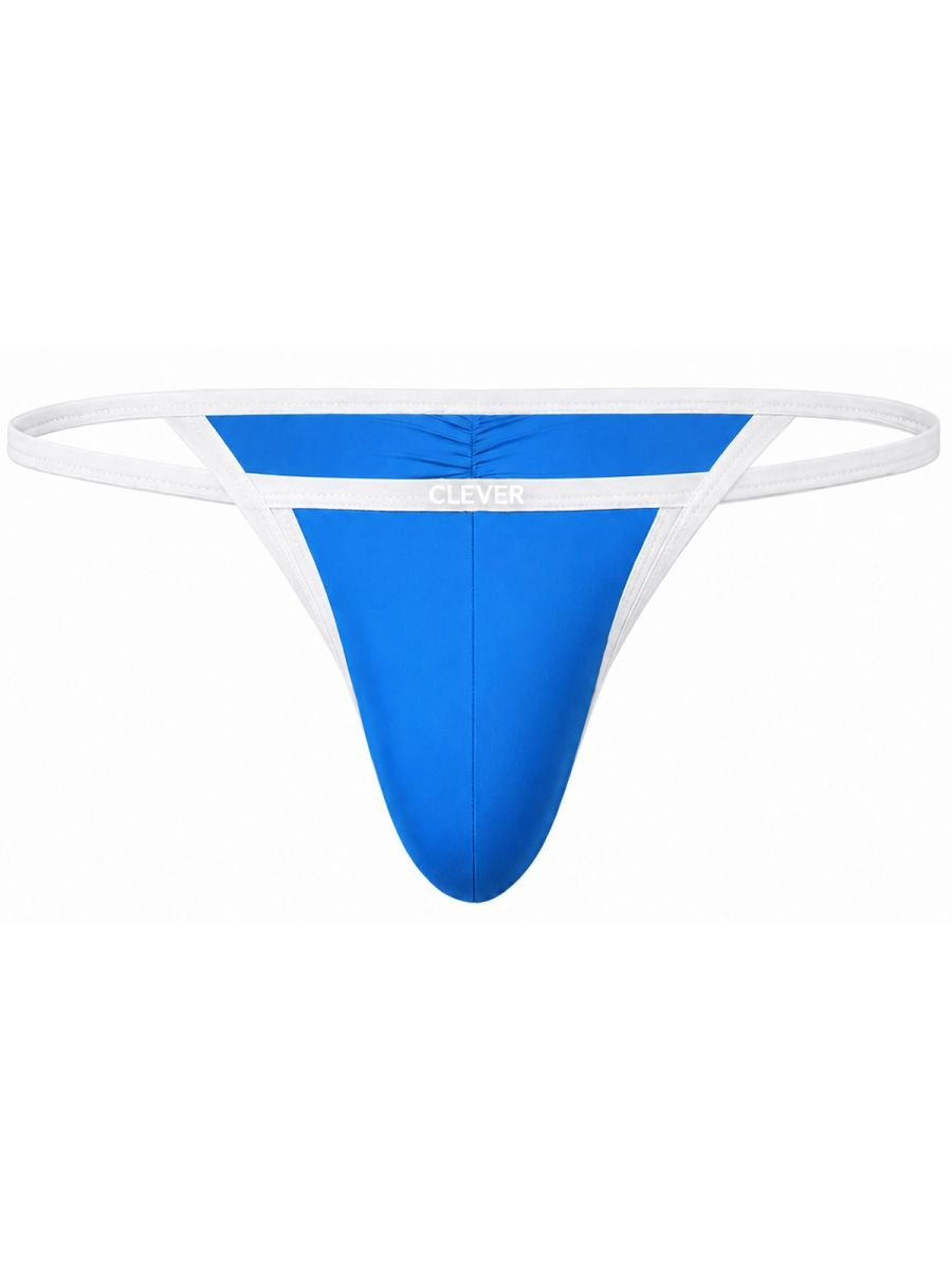 Turquoise briefs with white trim and a branded strap laid flat on a neutral background.