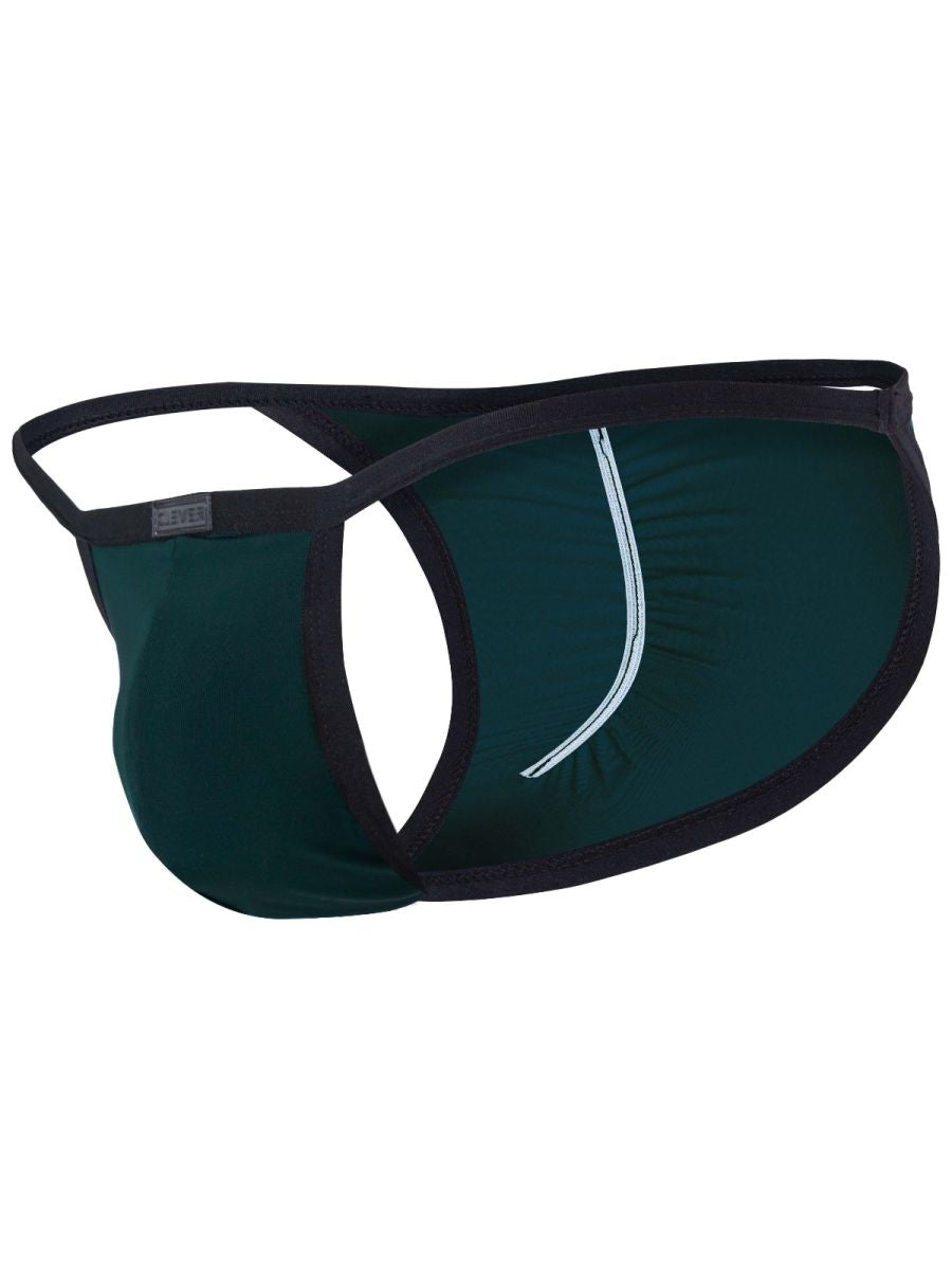Petrol blue Clever Moda Boreas briefs displayed from the side with contrasting black trim.