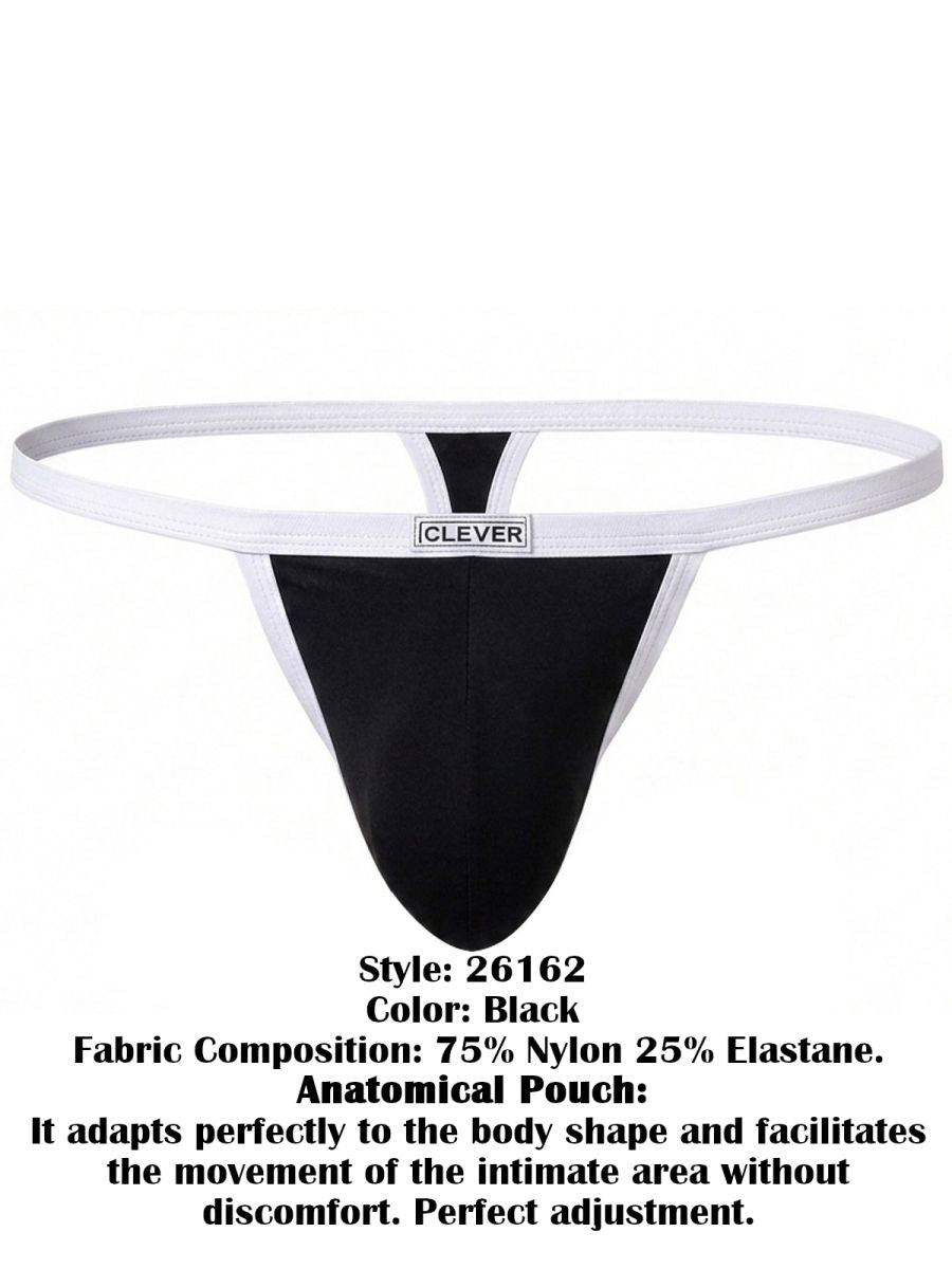 Black thong with a white waistband featuring a central "Clever" logo label.