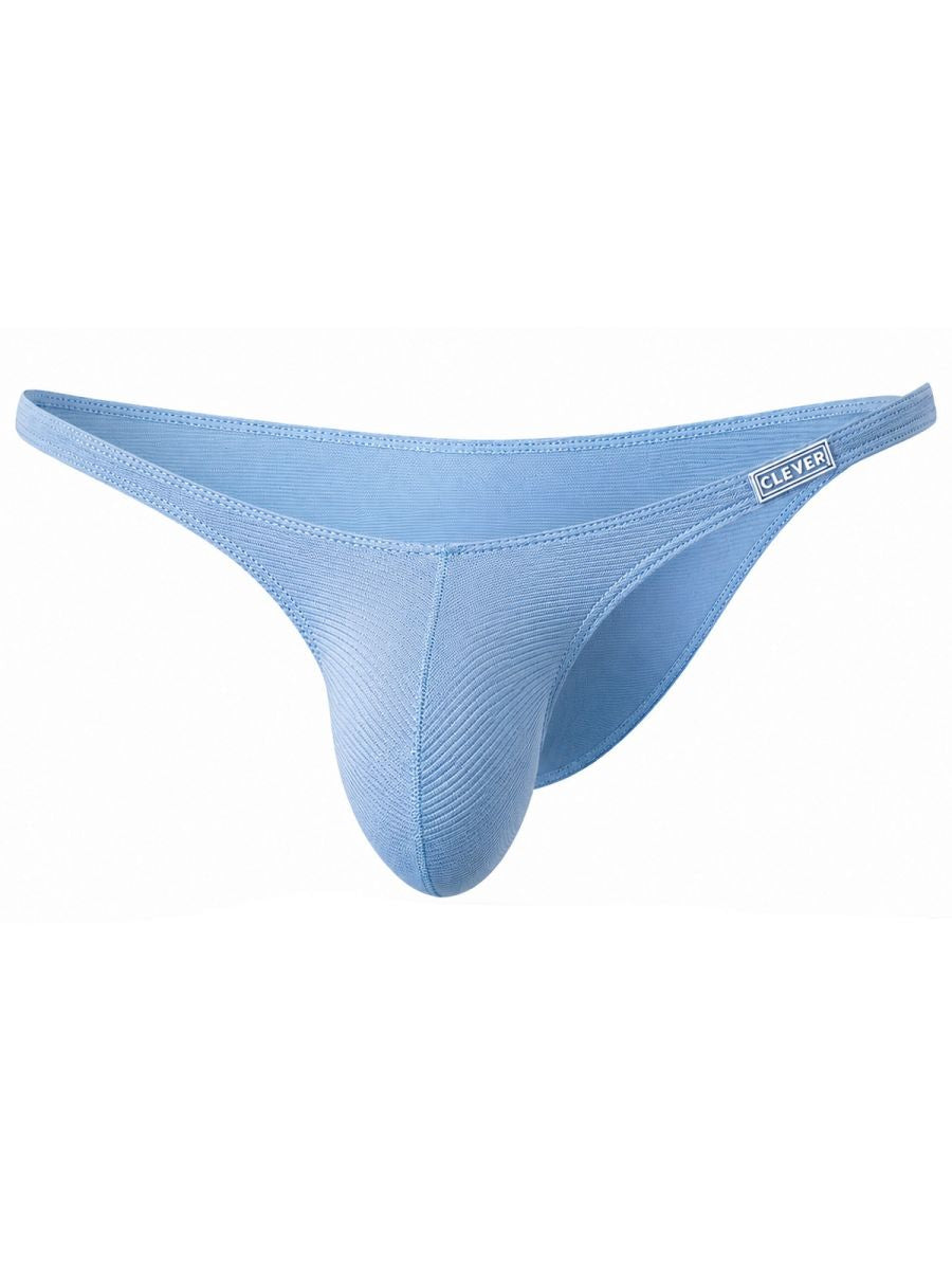 Light blue ribbed briefs with a low-rise waistband and a small logo label on the side.