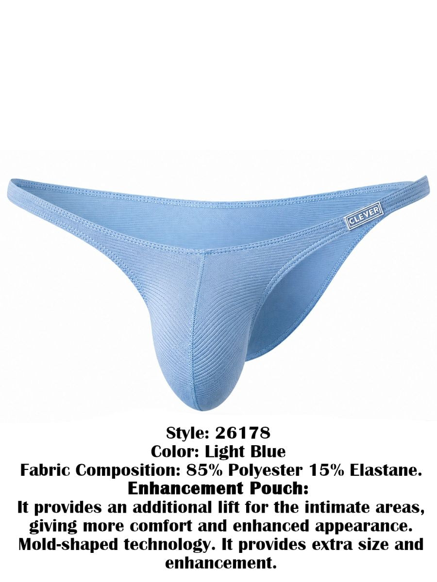 Light blue Clever Cronos briefs with a contoured pouch and side logo tag on a white background.