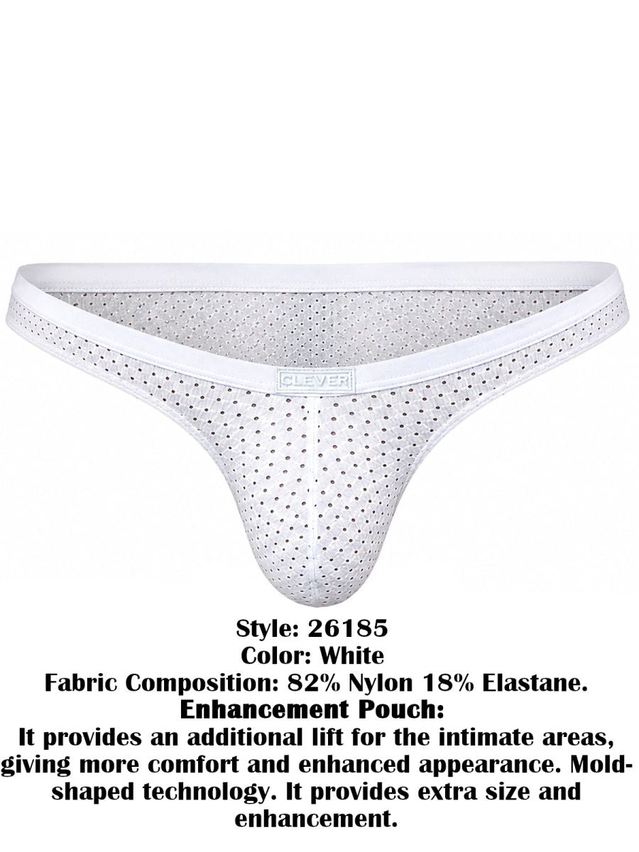 White mesh briefs with a contoured front pouch and a branded waistband.