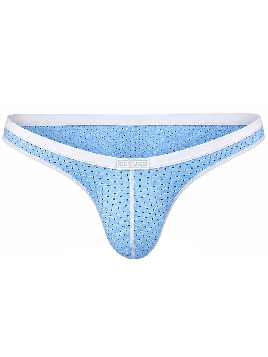 Light blue mesh brief-style underwear with a white waistband and center front logo patch.