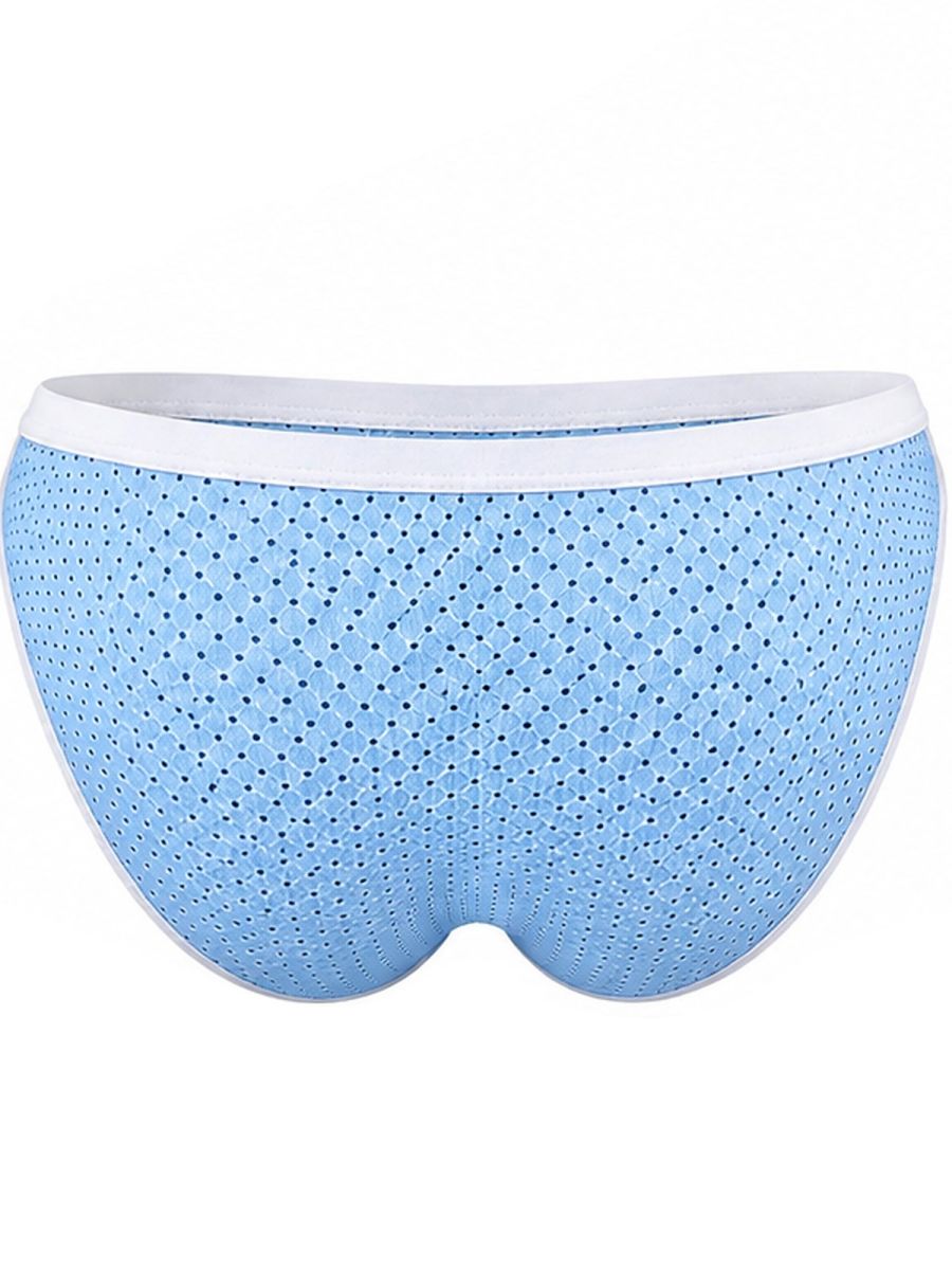 Light blue mesh briefs with a wide white waistband, viewed from the front.