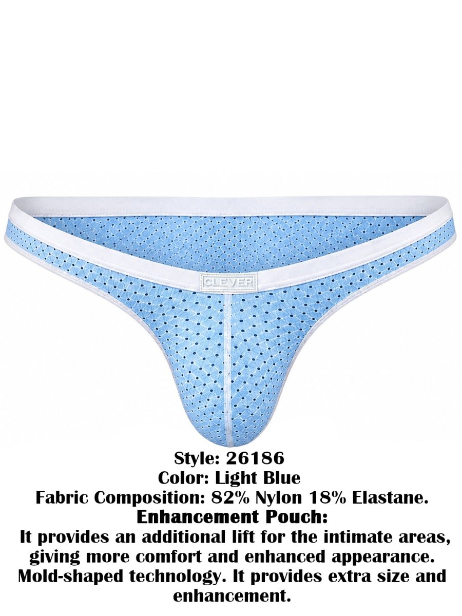 Light blue mesh briefs with white trim and a centered Clever logo on the waistband.
