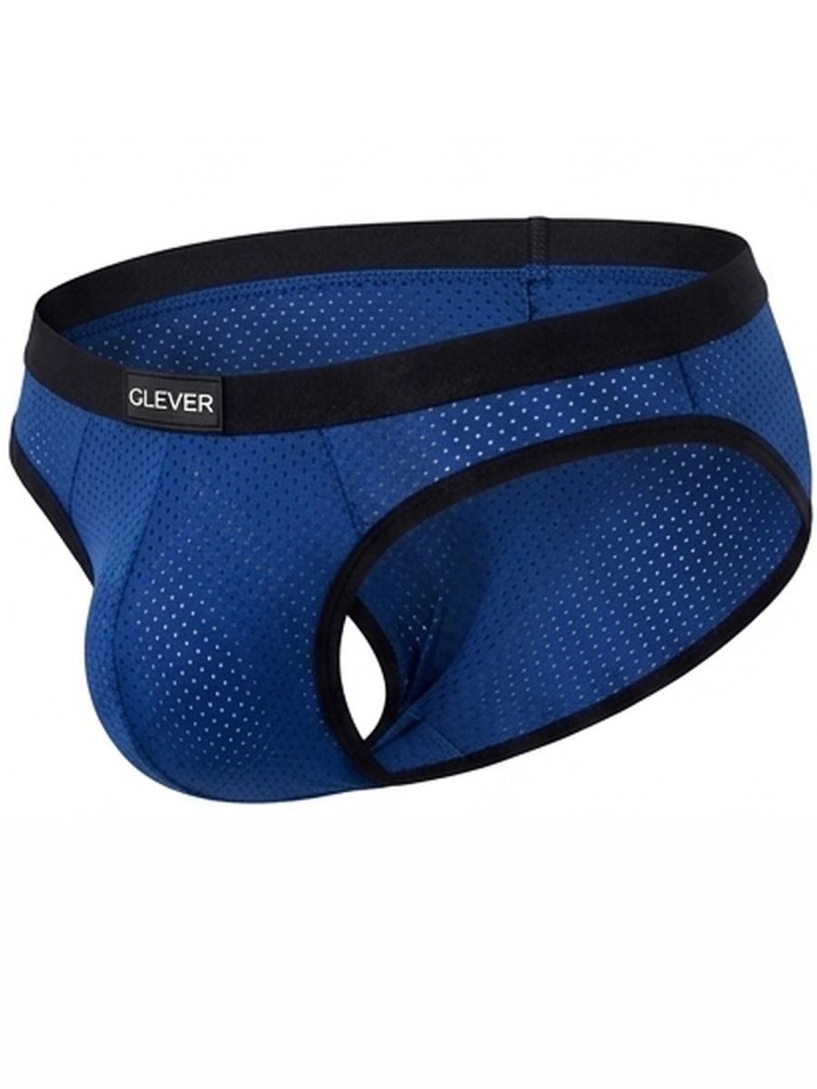 Clever Moda steel blue mesh ergonomic briefs with black trim and waistband.