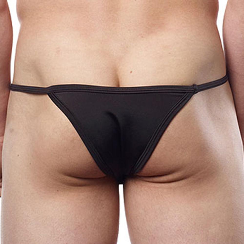 Black cover male cm112 bikini brief thong made of smooth stretchy fabric with thin waistband and minimal coverage