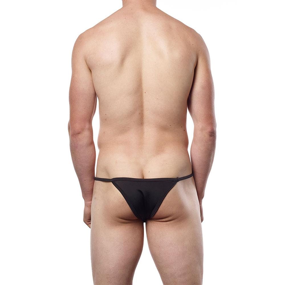 Black thong briefs cover male cm112 bikini brief with smooth form fitting design shown from the back side