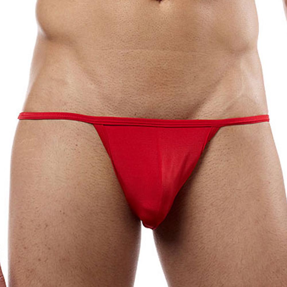 Red thong bikini brief by cover male cm112 made of smooth stretchy fabric with a snug fit shown from the back