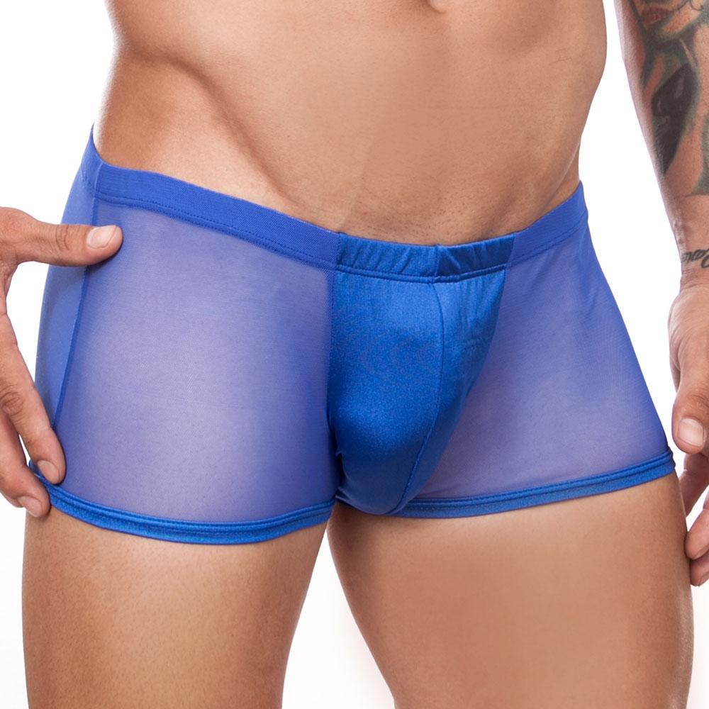 Cover male cm164 boxer trunk blue sheer mesh briefs with solid front panel and matching elastic waistband