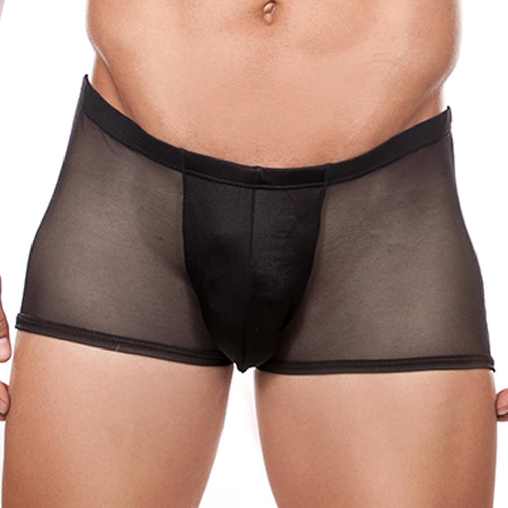 Black sheer mesh briefs with solid black front panel and waistband from Cover Male CM164 boxer trunk collection