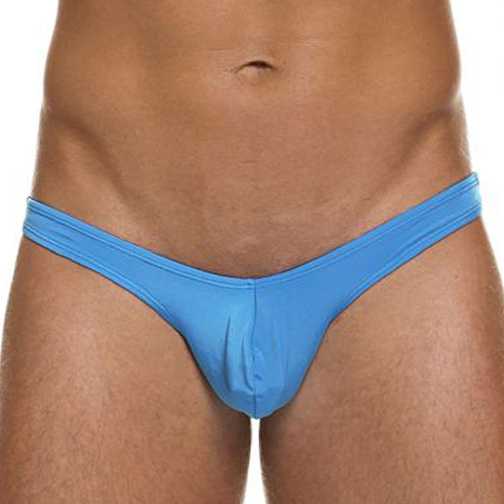 Bright blue form-fitting Cover Male CM202 thong made of smooth stretch fabric shown from the back side