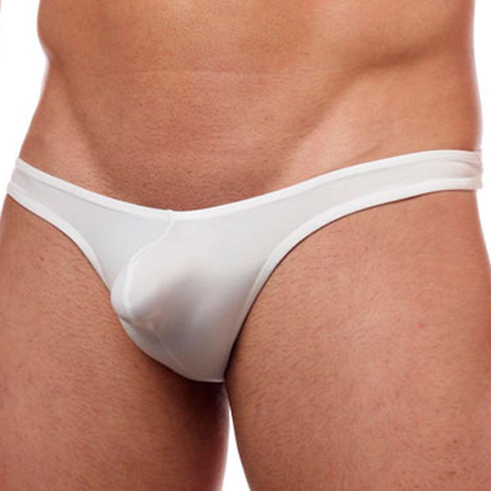 White sheer mesh cover male cm202 thong with smooth form fitting design shown from the back side
