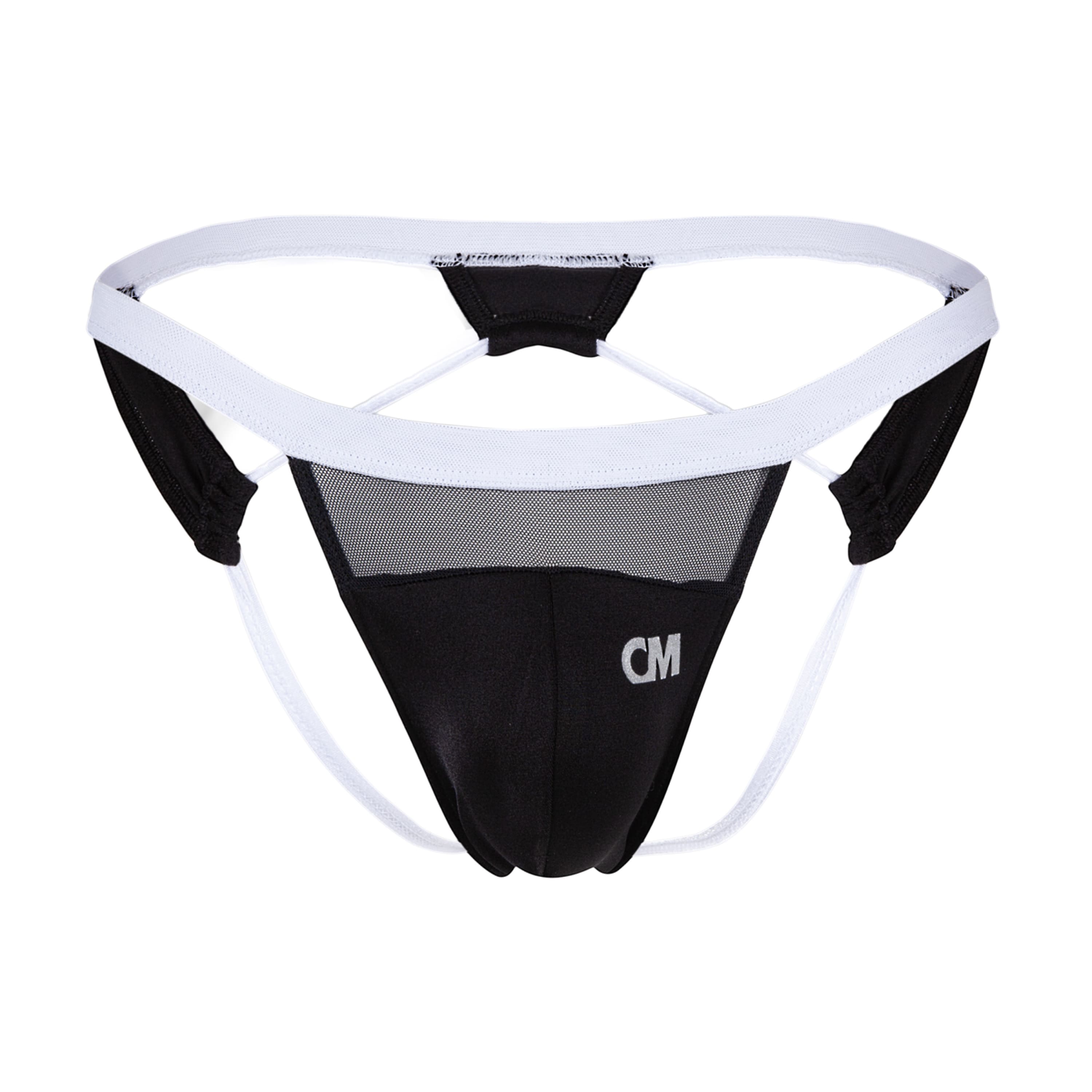 Black and white mesh athletic brief cover male CME033 jockstrap with supportive design and cm logo on front