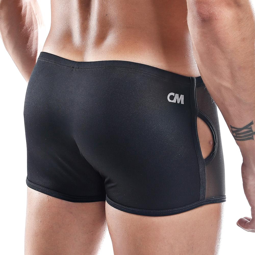 Black cover male cmg015 boxer trunk briefs with mesh side panels and cutout detail for men