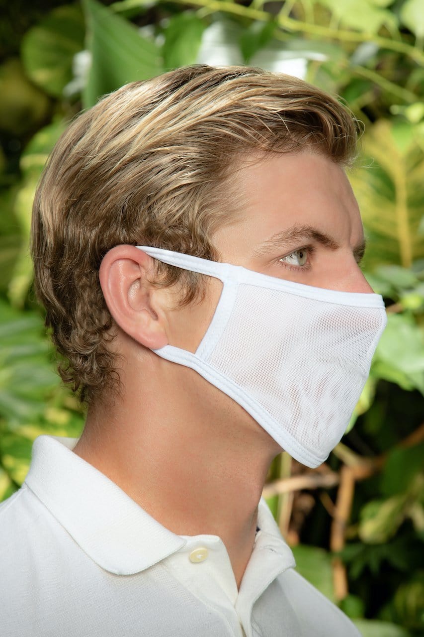 White mesh face mask cover male TAP003 accessory with elastic ear loops for comfortable wear