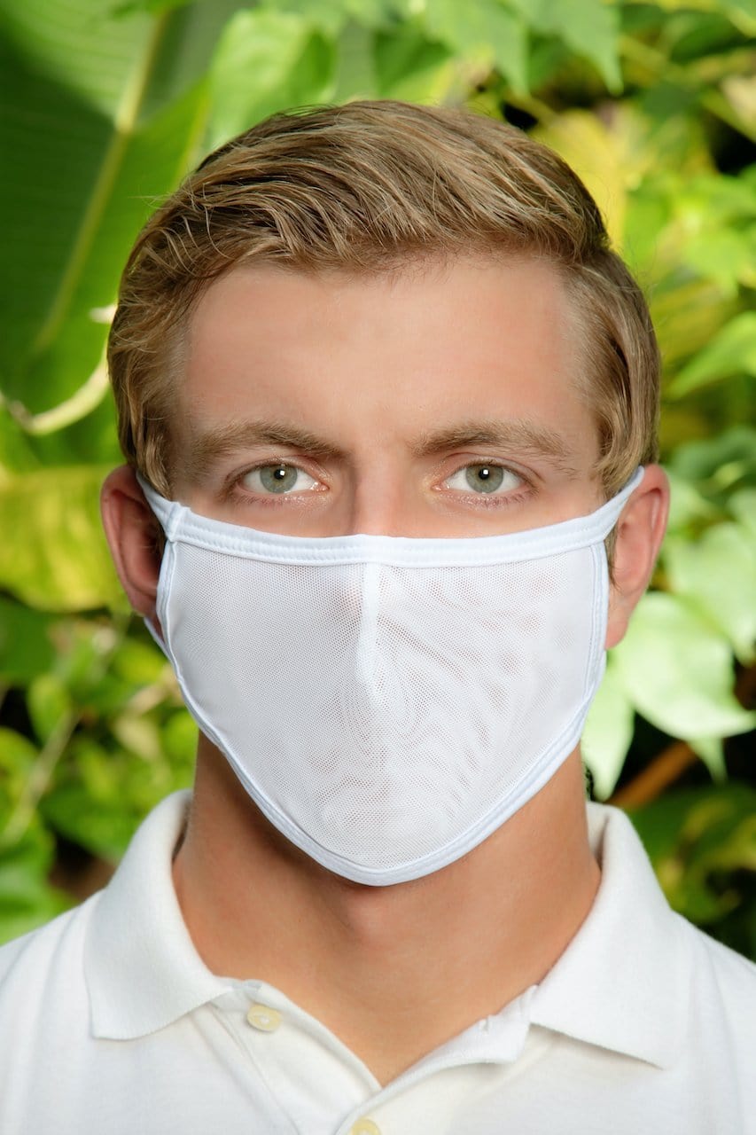 White mesh face mask cover male TAP003 accessory with elastic ear loops for comfortable wear