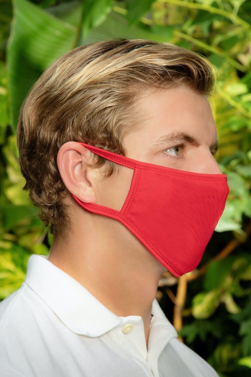 Red fabric face mask cover male TAP003 accessory with elastic ear loops for comfortable wear