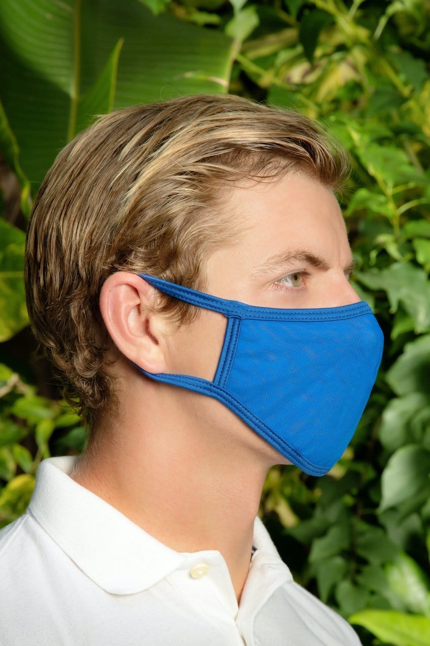 Bright blue fabric face mask with elastic ear loops from cover male TAP003 accessory for daily use