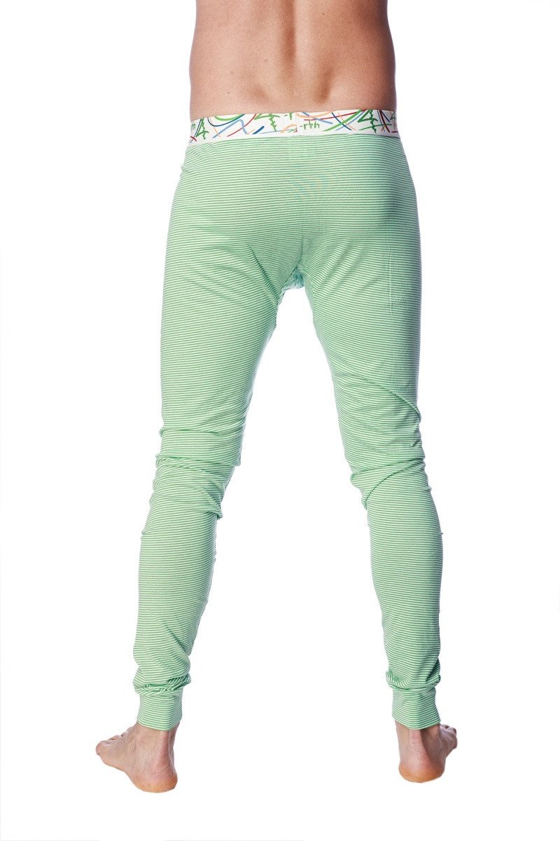 Light green and white striped men’s crosstrain thermal yoga pants with a patterned waistband for cold weather workouts