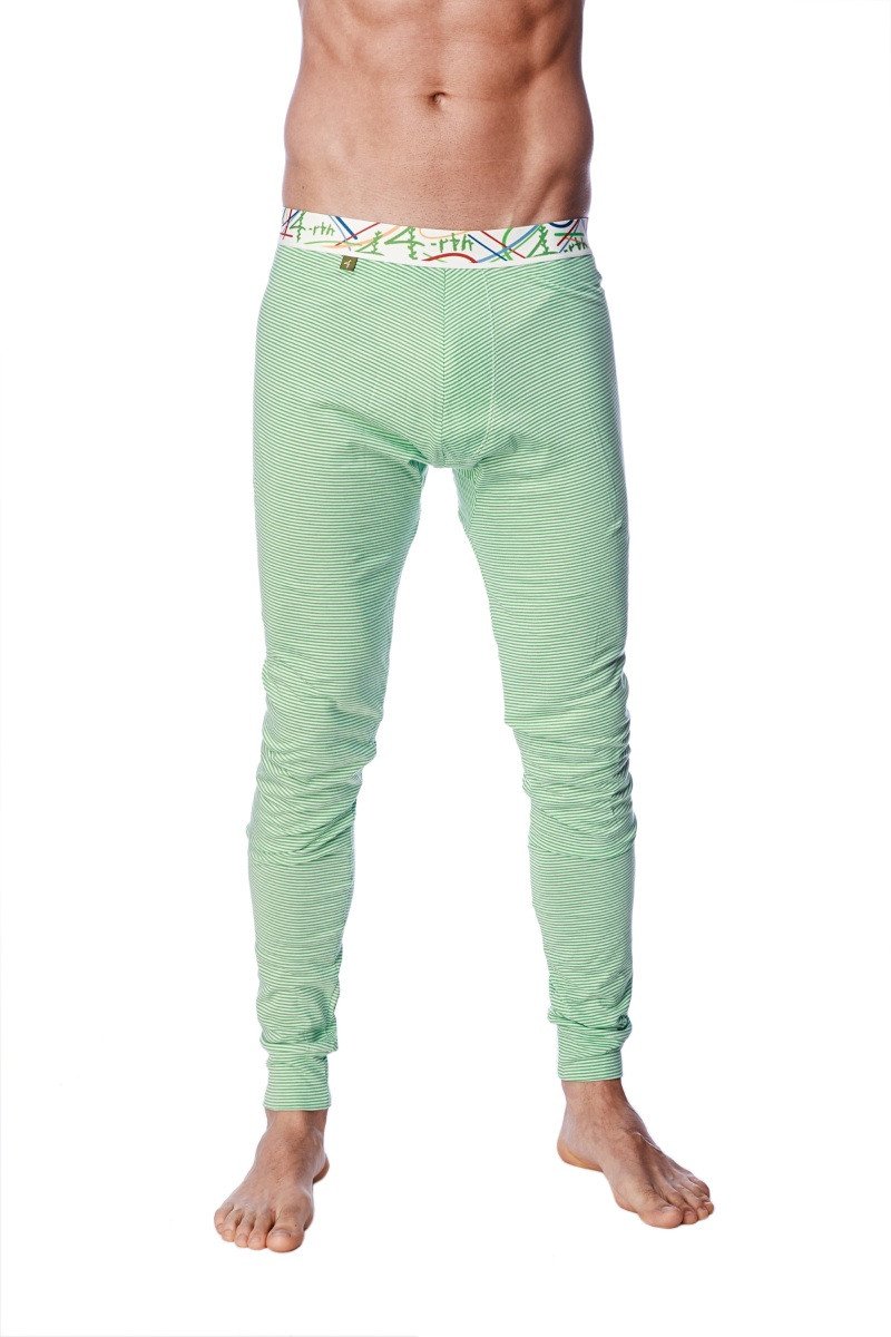 Light green striped men’s crosstrain thermal yoga pants with a colorful patterned waistband for active wear
