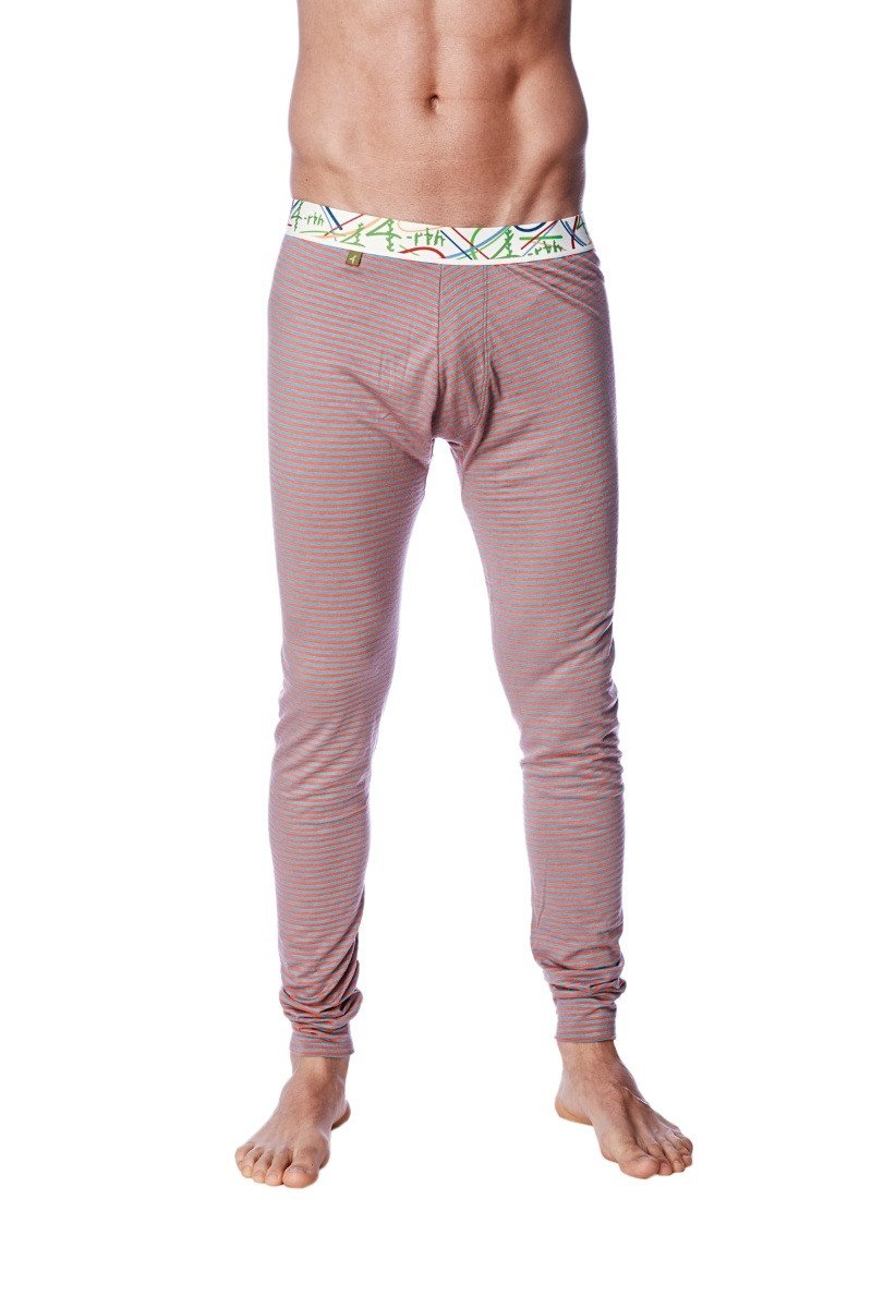 Pink striped men’s thermal yoga pant with colorful patterned waistband designed for crosstrain and warmth