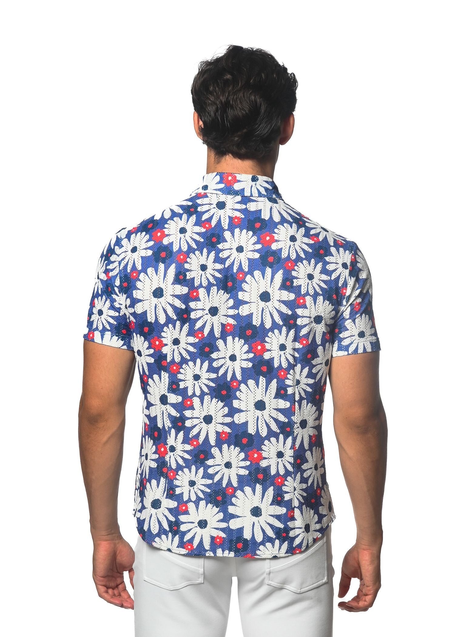 CAMISA DE PUNTO ABIERTO CON ESTAMPADO DE MARGARITAS